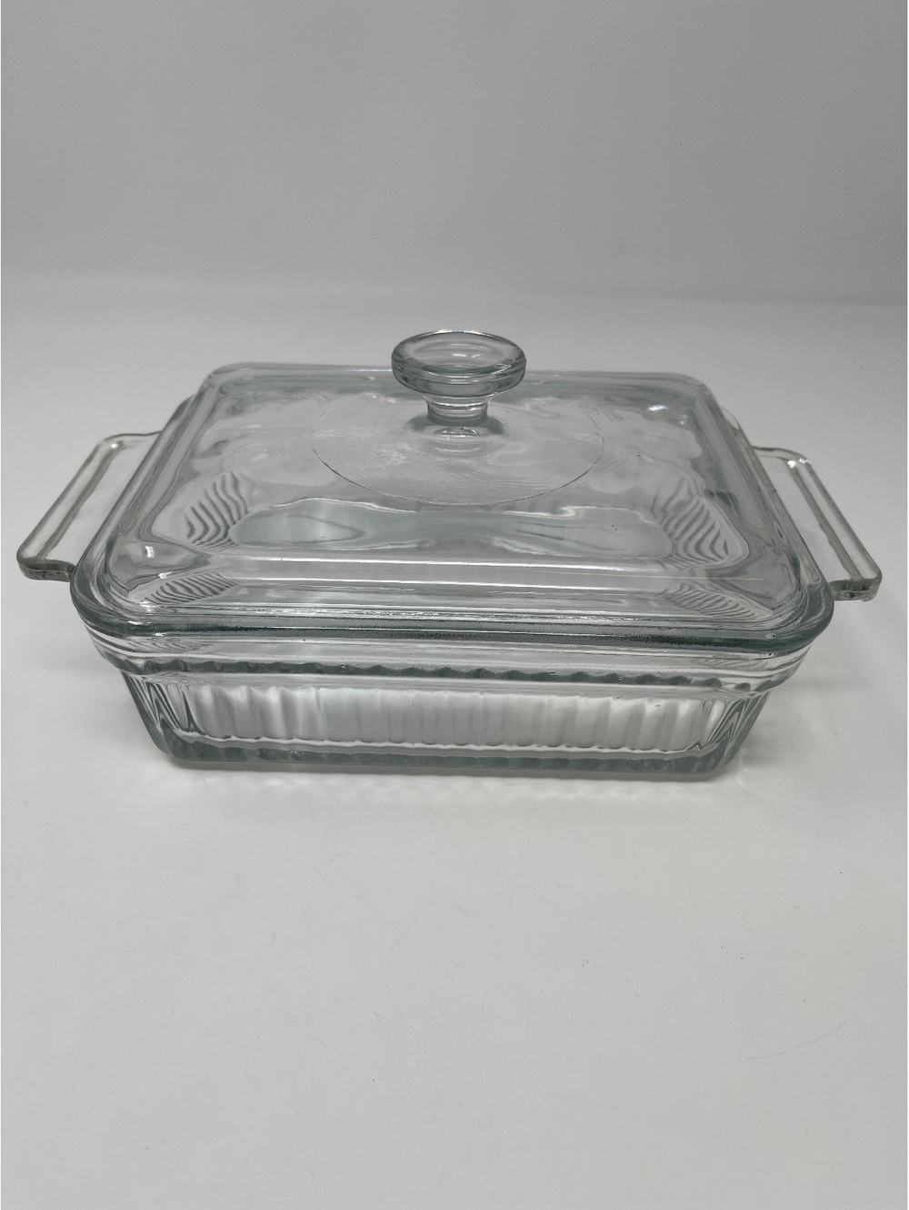 Vintage Anchor Hocking Clear Glass Covered Casserole Dish 1424 Ribbed 24 oz Lid